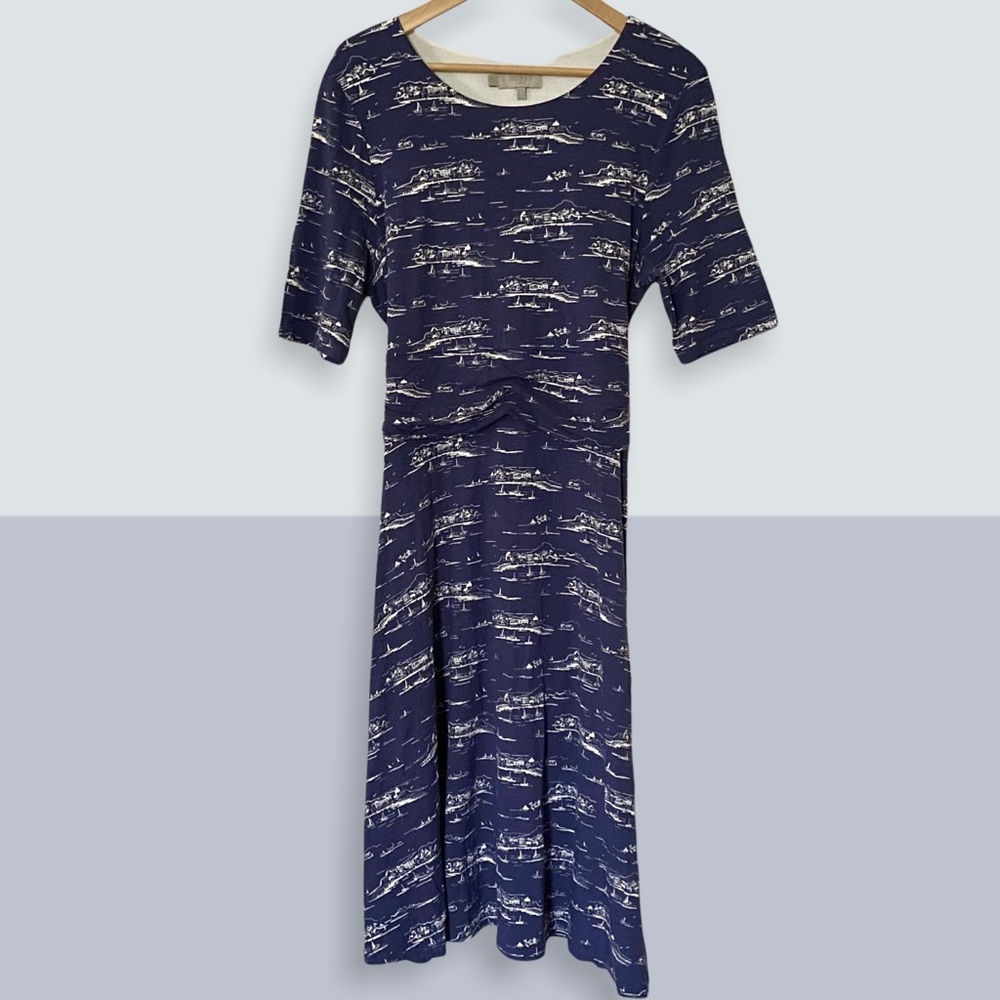 HOBBS London Ruched Waist Boat Print Dress